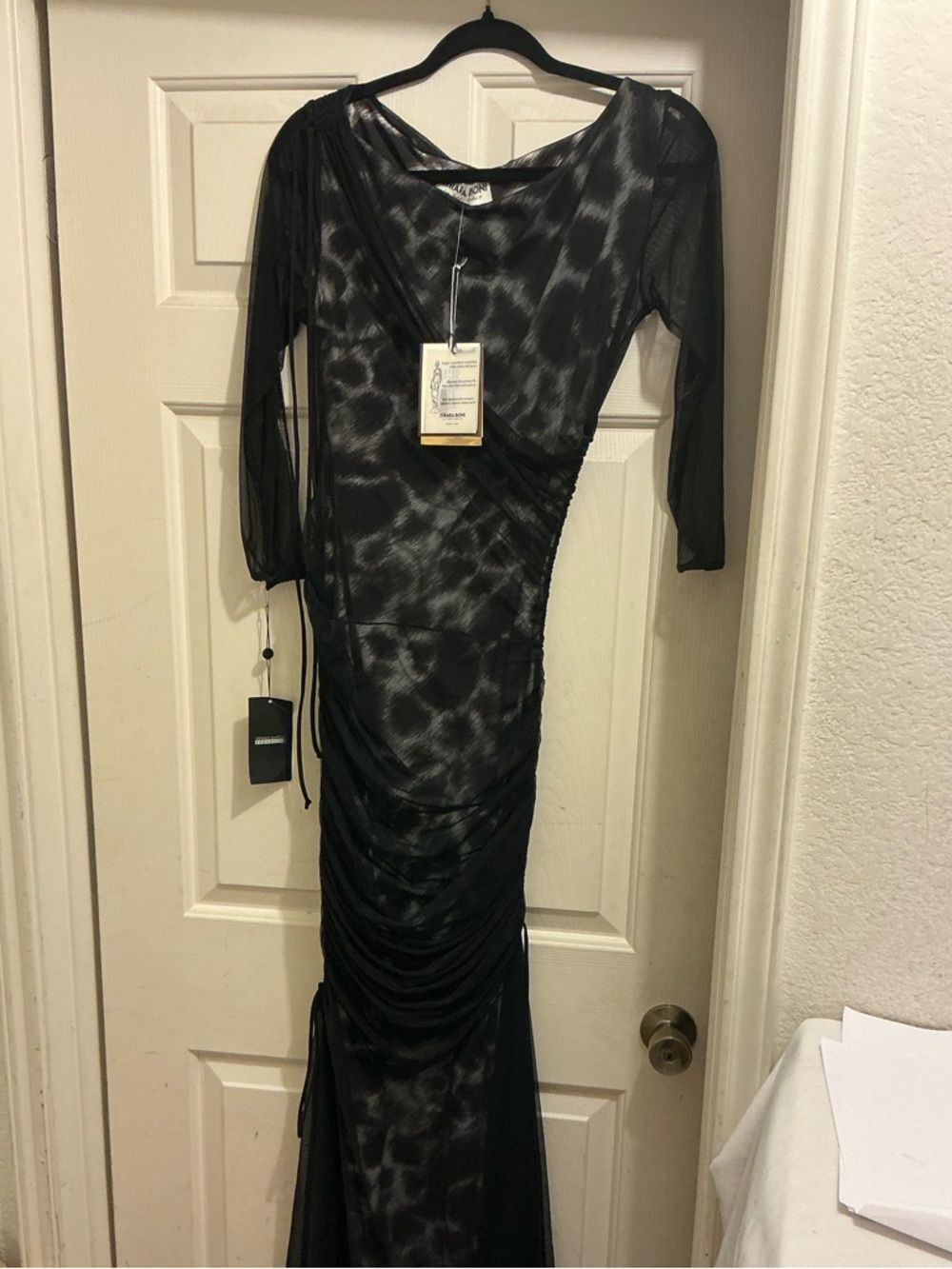 Chiara Boni Black Sheer Ruched Maxi Dress